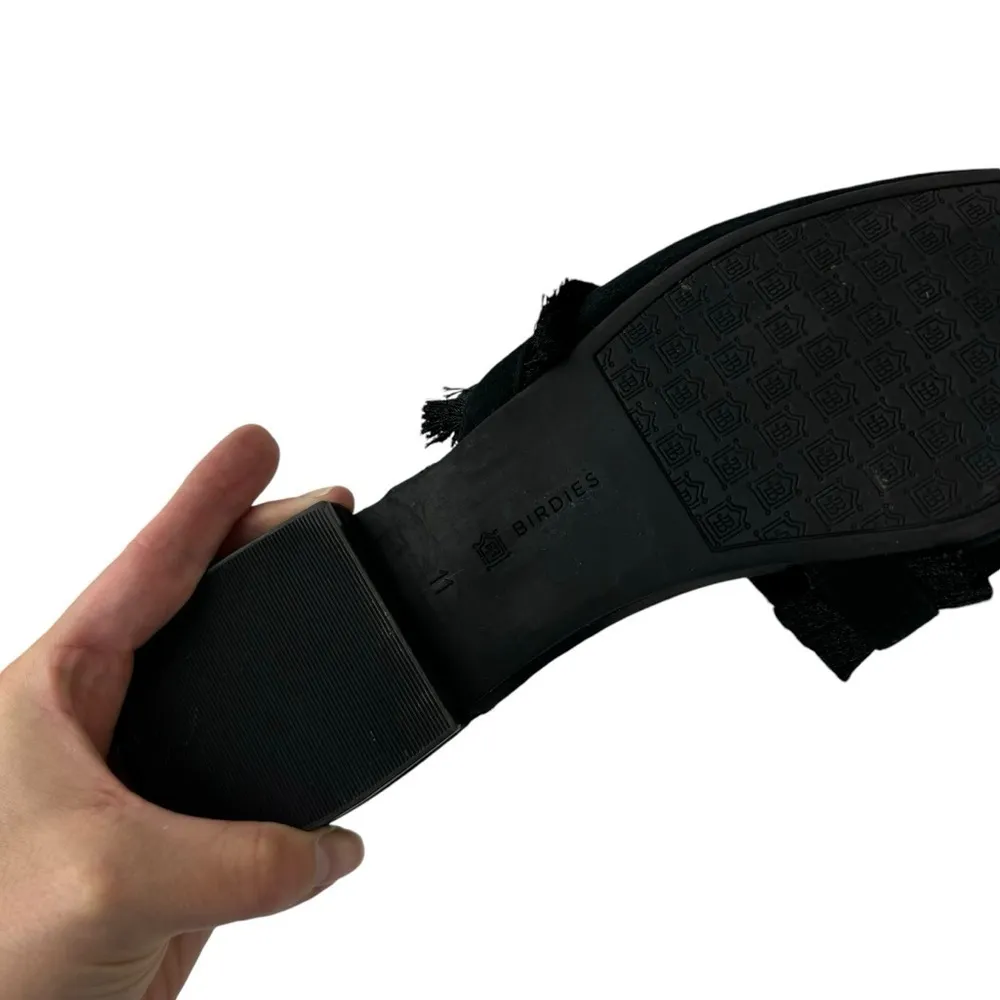 Birdies Ani Slide Black Suede Fringe Asymmetrical Mules Slip on Loafers Size 11 - Image 13