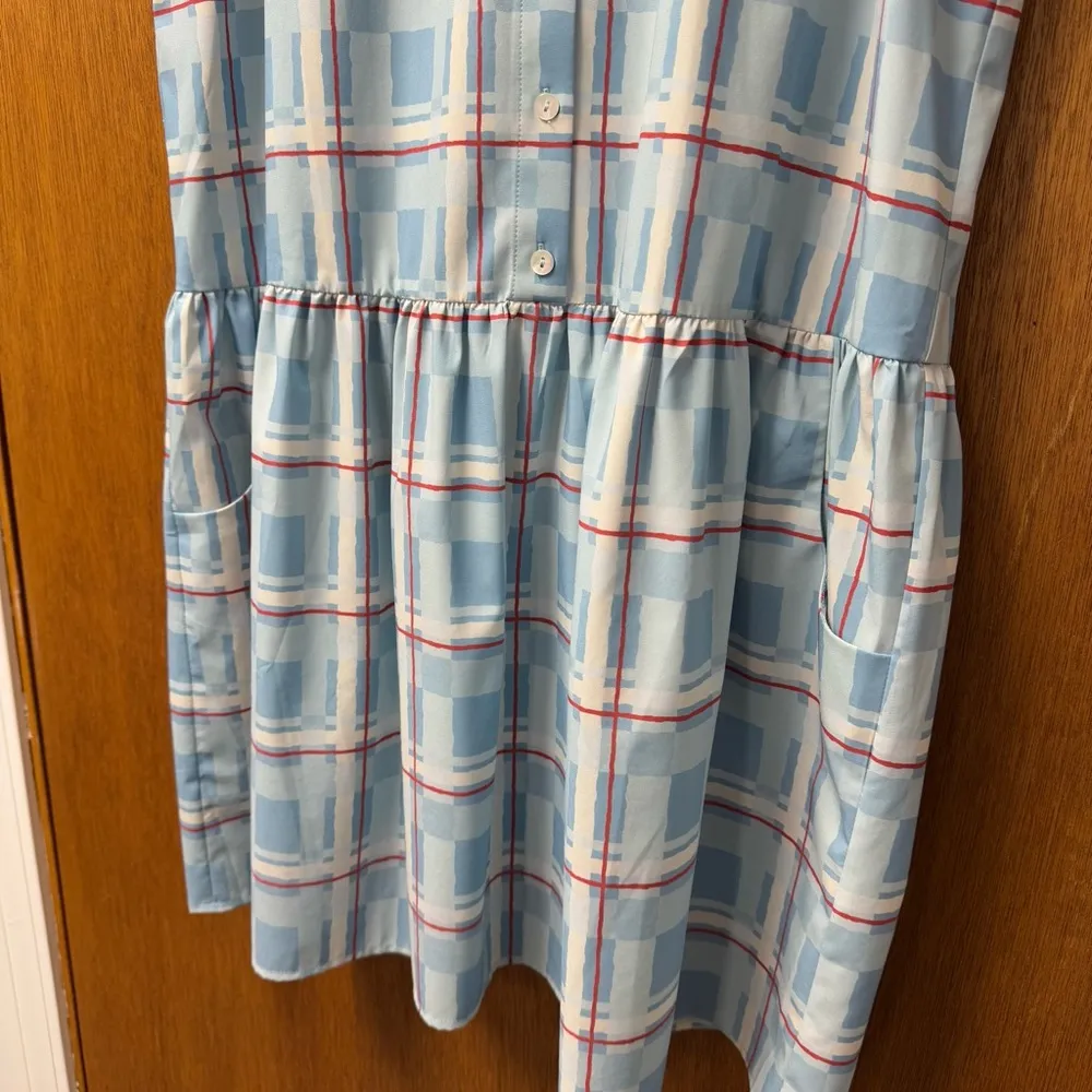Tuckernuck Westport Trellis Sleeveless Hayes Shirt Dress Mini Blue Large L - Image 9