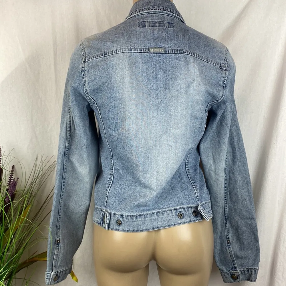 Silver Jeans Blue Denim Snap front Long Sleeve Jacket M - Image 5