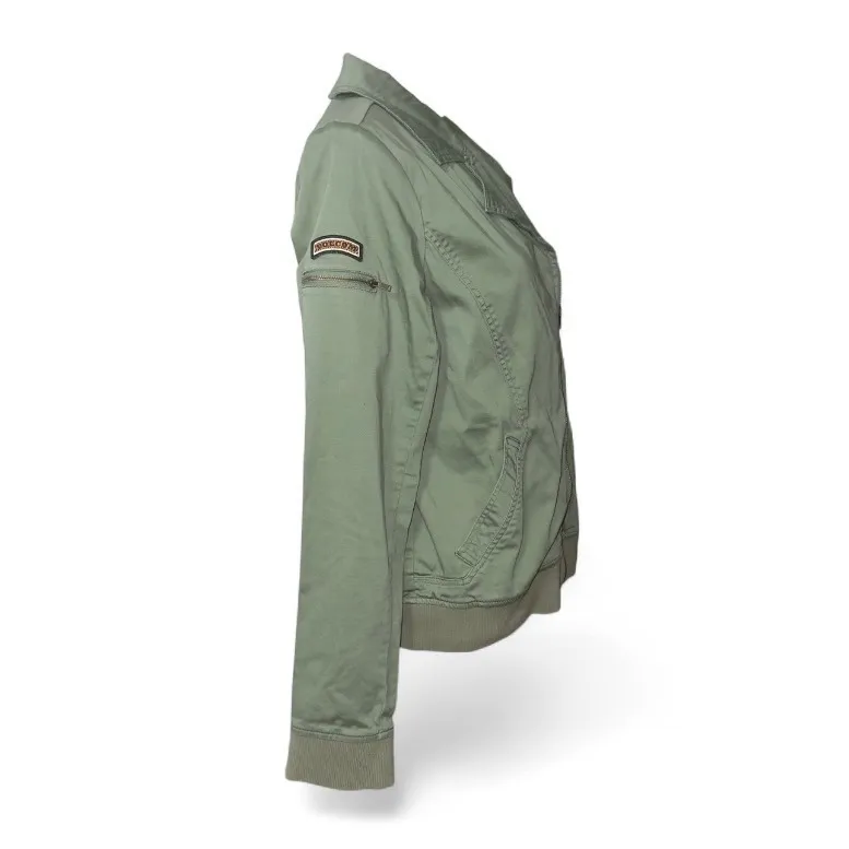 Volcom Women Olive Green Moto Jacket Asymmetrical Zip Bomber Style XL TG - Image 4