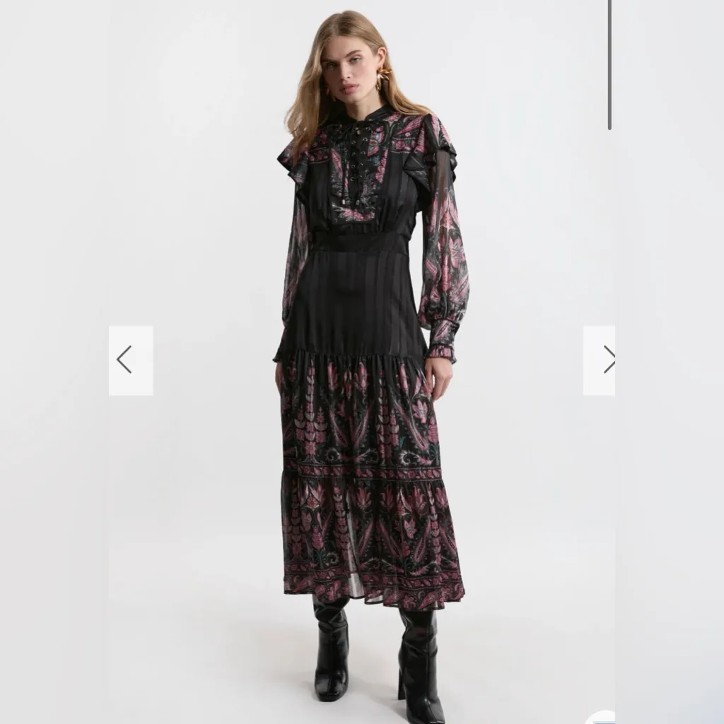 Karen Millen Boho Floral Woven Midaxi Dress With Lace Detail US Size 6 NWT - Image 4