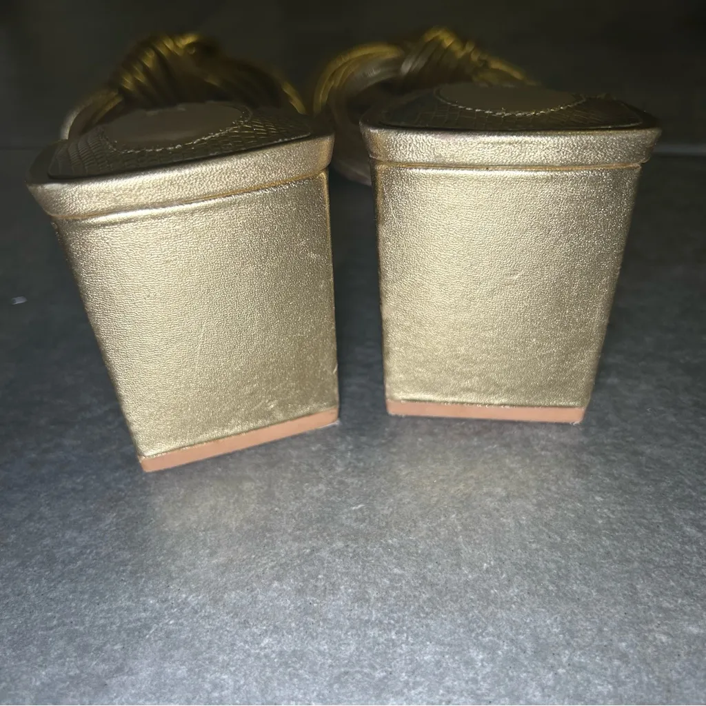 Antonio Melani Gold Knotted Leather Square Toe Sandal Heels Women’s Shoe Size 7 - Image 7