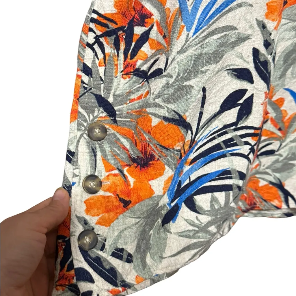 Chico’s Linen Blend Tropical Print Button Down Top Short Sleeve Sz 3X - Image 6