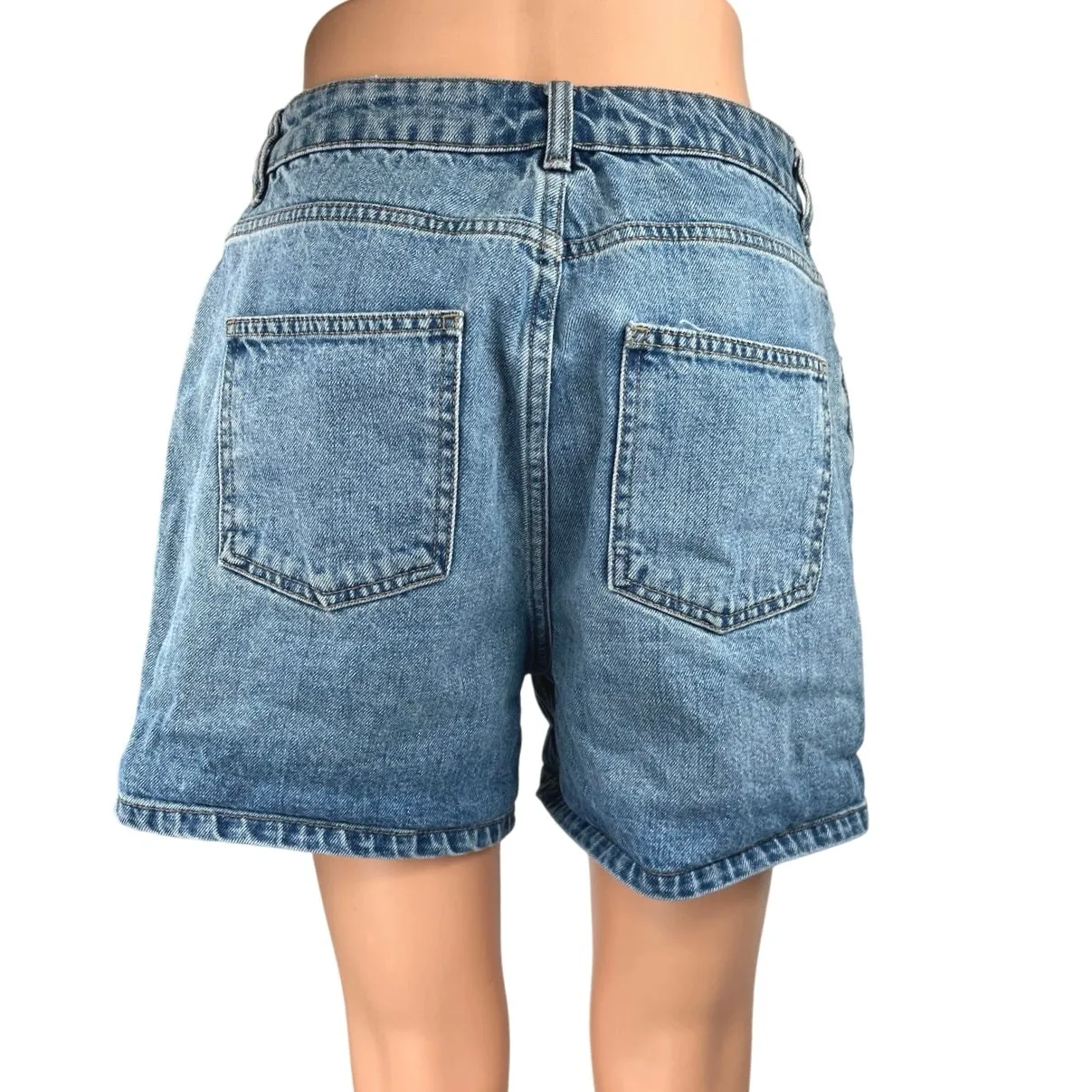 ASOS Women's Blue High Waisted Straight Leg Medium Wash Denim Jeans Shorts Sz 8 - Image 3