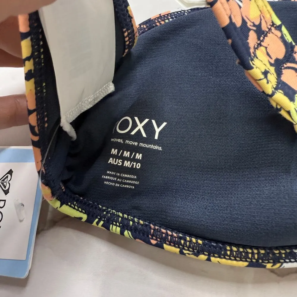 ROXY Juniors Beach Classics Halter Bikini Top Size M Navy Blue Floral New - Image 6