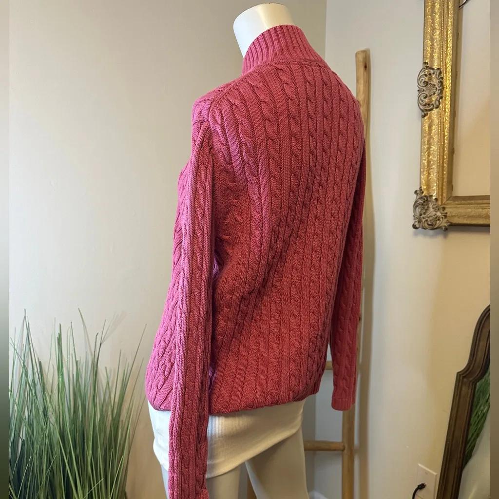 L.L. Bean Women’s Large Dusty Rose Full Zip Cable Knit Cardigan Sweater VINTAGE Pink - Image 4