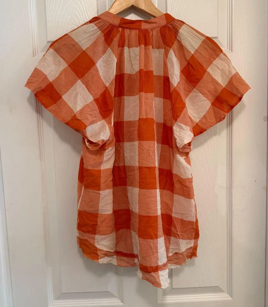 NWOT Maeve Anthropologie Butterfly Sleeve Big Gingham Check Button Up Blouse - Image 4