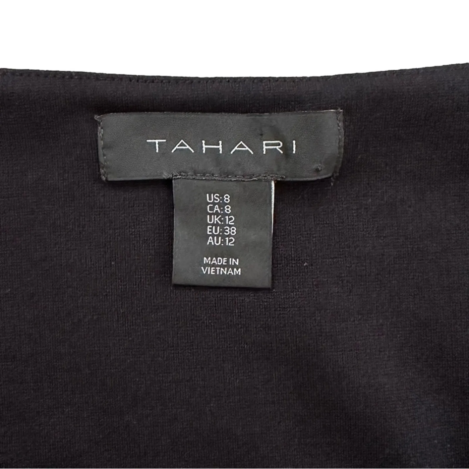 Tahari Dress LBD Black 3/4 Sleeve Scalloped Trim Stretch Sheath Dress Size 8 - Image 2