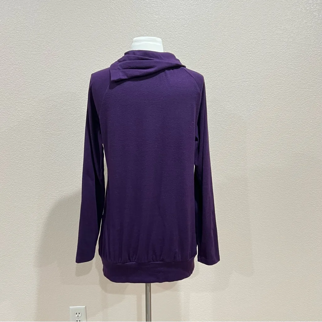 Miusey Purple Cowl Neck Raglan Long Sleeve Tunic Sweatshirt with Pockets Medium - Image 5