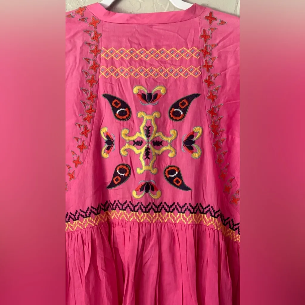 Frances Valentine Blouse Womens M Pink Embroidered Barbiecore Wrap Boho Tunic Size M - Image 11
