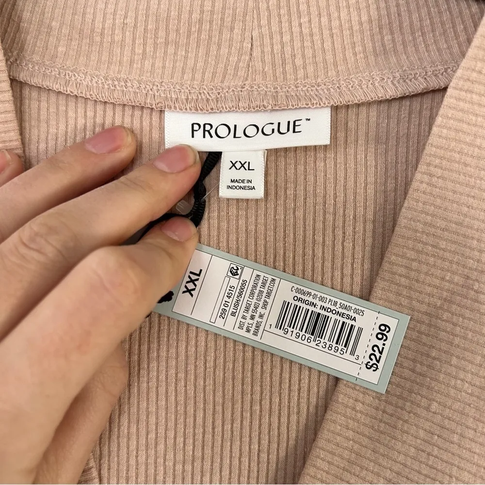 🦋 Prologoue Pale Pink V-Neck Ribbed Long Sleeve Blouse Casual Neutral XXL - Image 2