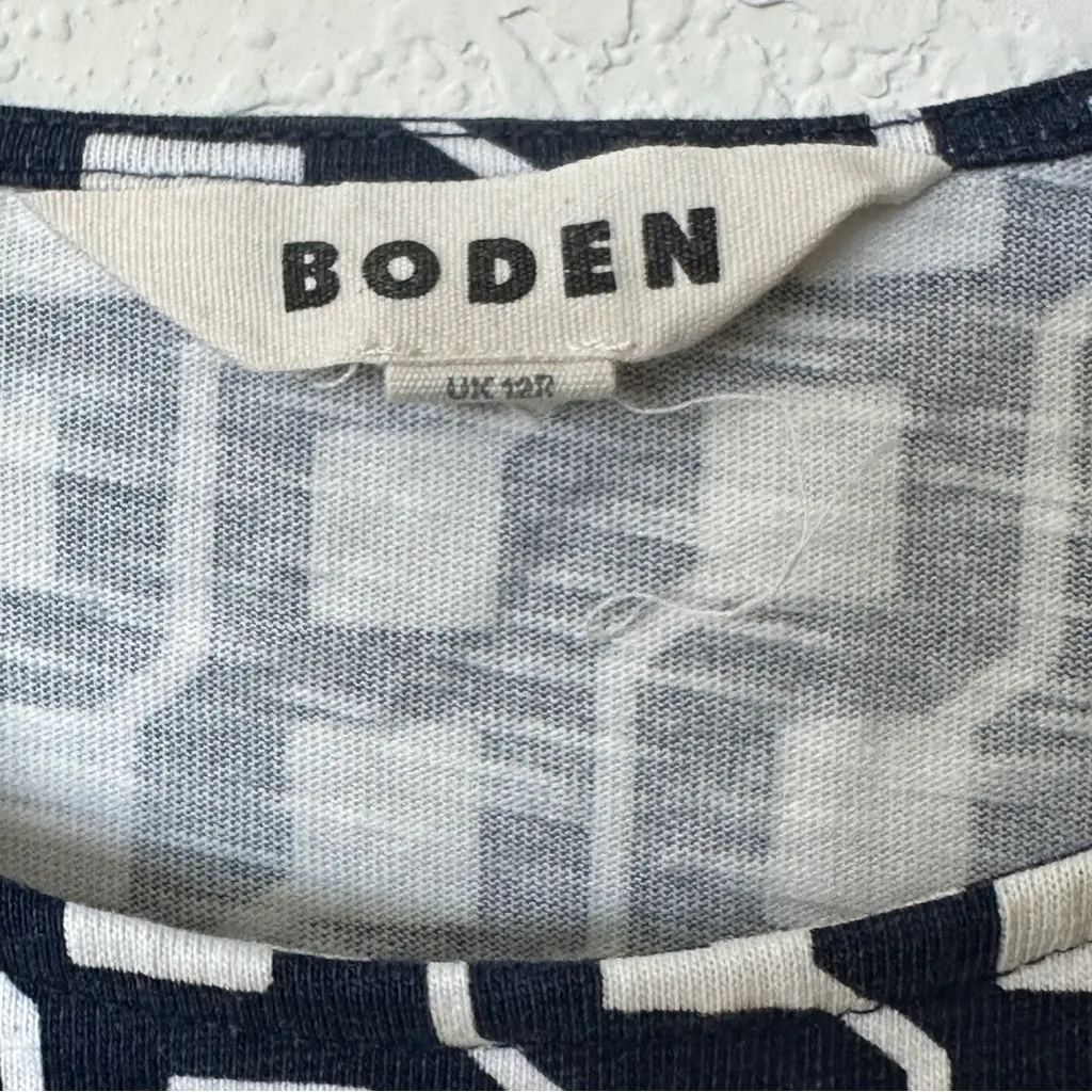 Boden Zoe Geometric Navy and White Patterned jersey Dress size 8 Blue - Image 5