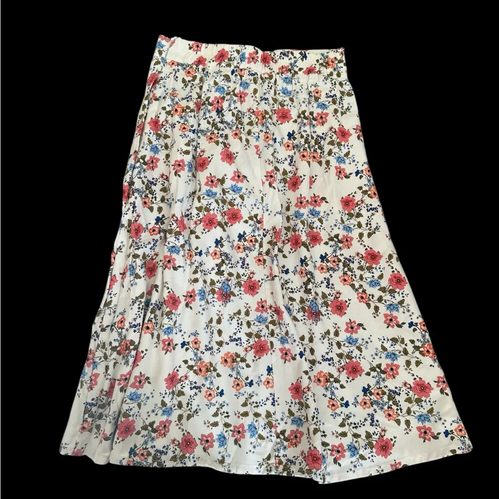 Mikarose Floral A-Line Skirt - White and Pink - Image 2
