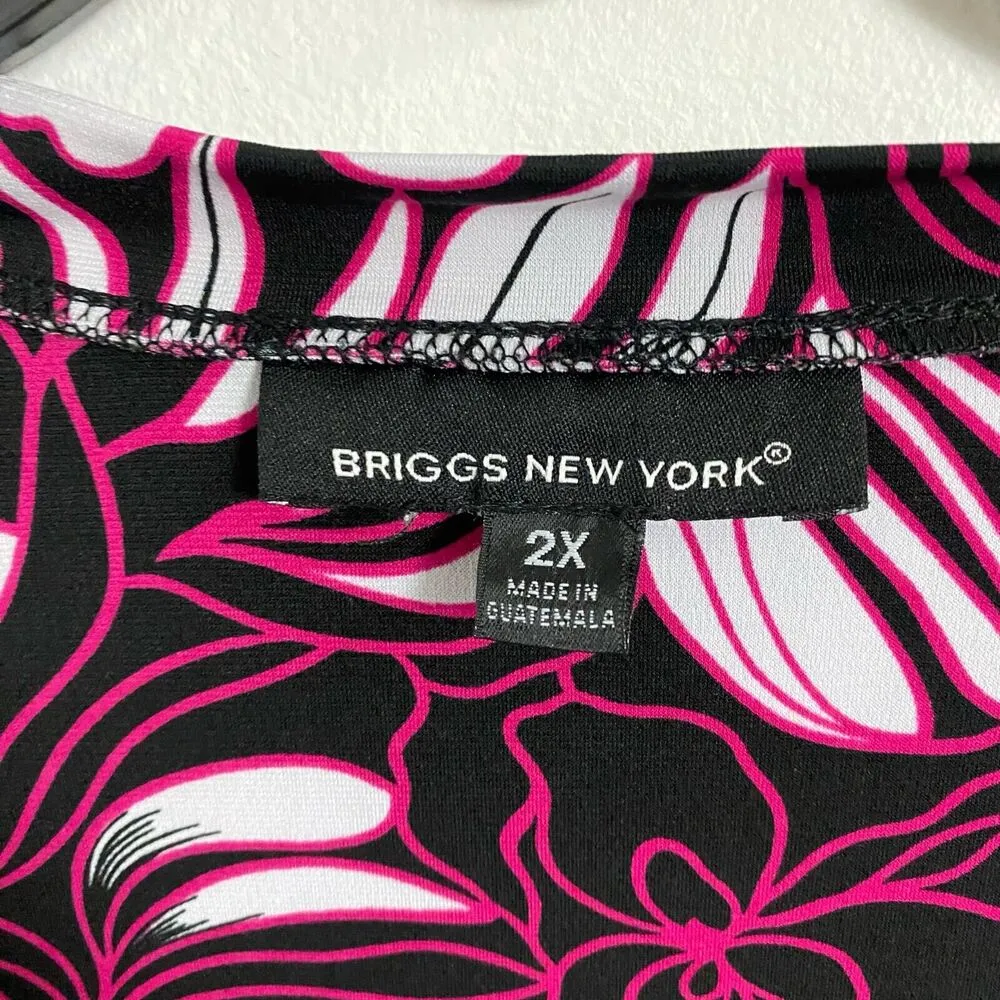 Briggs New York Women's Plus Size 2X Black White/Pink Floral Print Blouse - Image 8