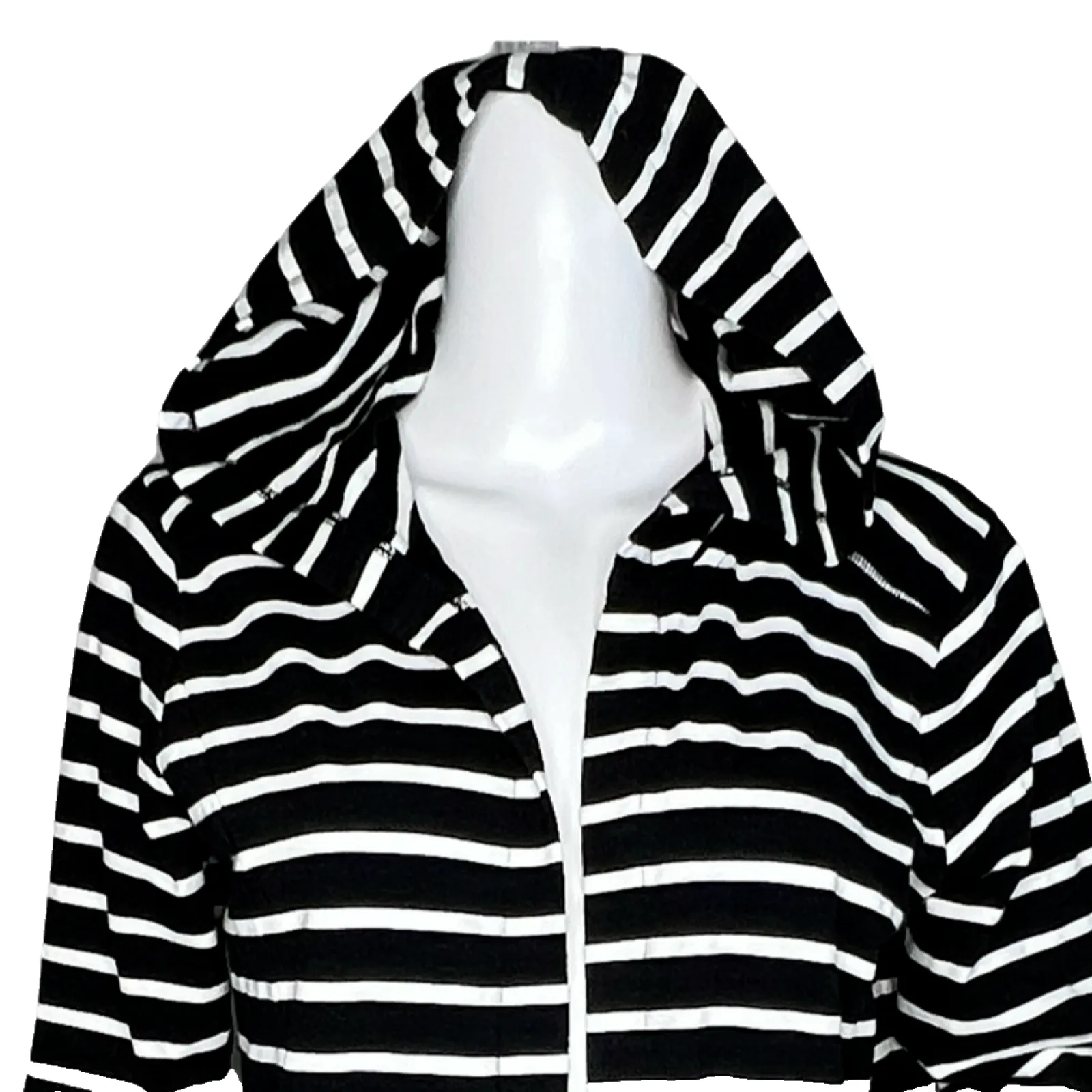 Talbots Sweater Womens‎ Small Black White Striped Hooded Open Cardigan Casual - Image 5