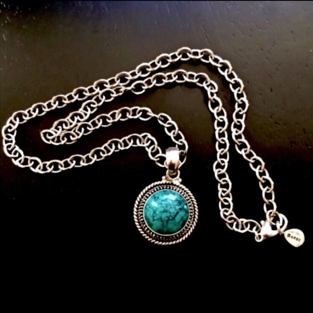 BARSE Turquoise  Link Necklace With Rope Accent Around Pendant - Image 2