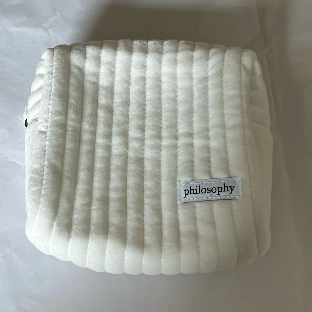Fuzzy white philosophy cosmetics bag - empty never used - Image 3