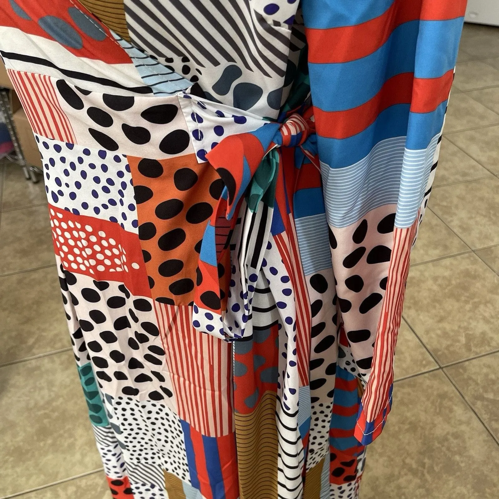 Shein Womens Dress Sz Small Maxi Wrap Polka Dots Retro Y2k 90s 70's Inspired - Image 6