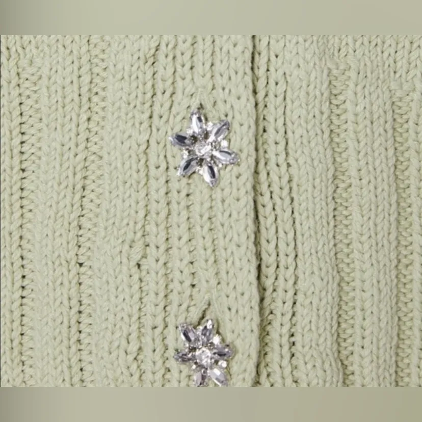 Zara Gem Buttons Green Cardigan Sweater - Image 8