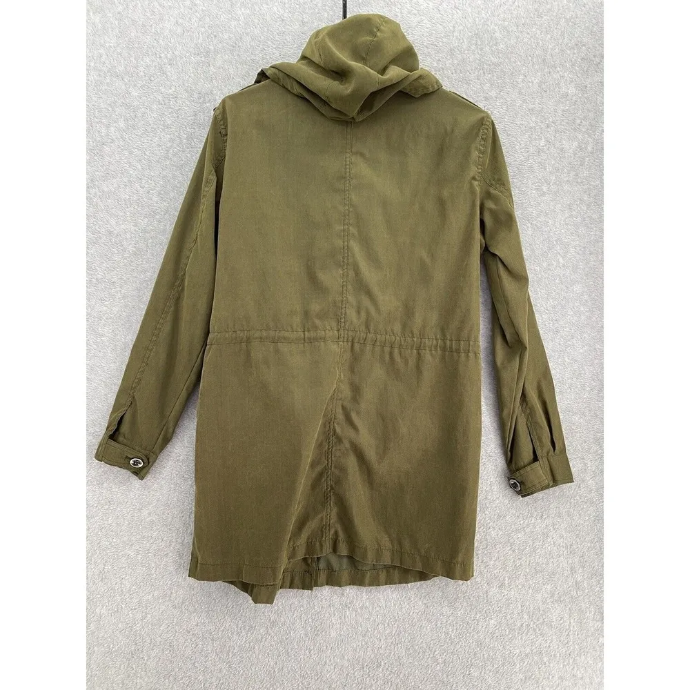 Brandy Melville Women's Olive Green Hooded Full Zip Jacket Long Sleeve One Size - Image 2