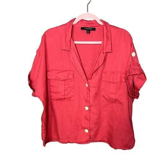 Marc New York Linen Button Shirt Women's Size Large Lagenlook Boxy Nautical - Image 1