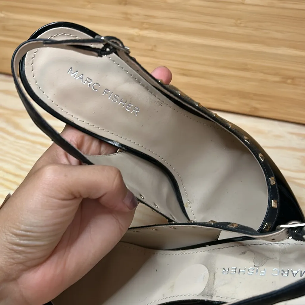 Marc Fisher Black Slingback Heels with Gold Studs side 8 - Image 5