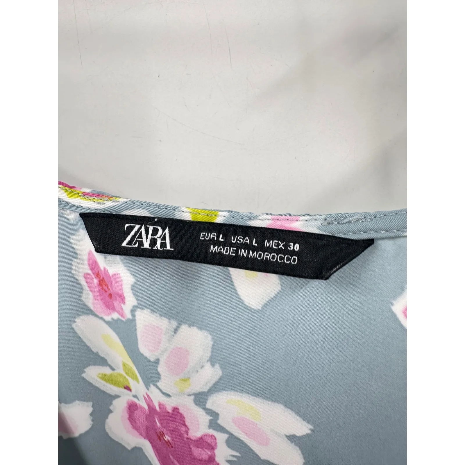 ZARA Tiered Floral Maxi Dress Square Neck Tie Shoulder Blue Pink Size L - Image 4