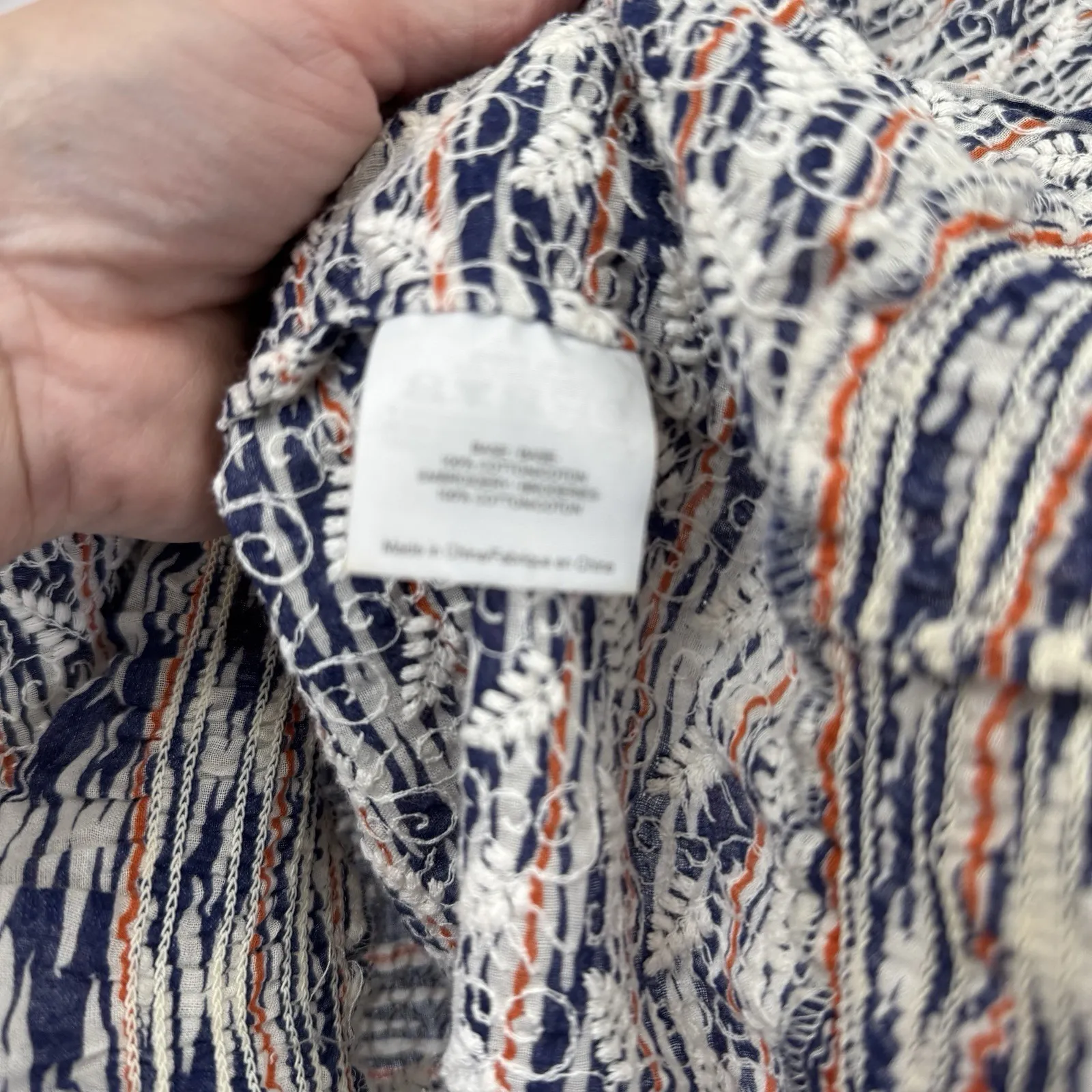 Tory Burch Nadia Peasant Top Womens 4 Blue White Orange Embroidered Tassels - Image 9