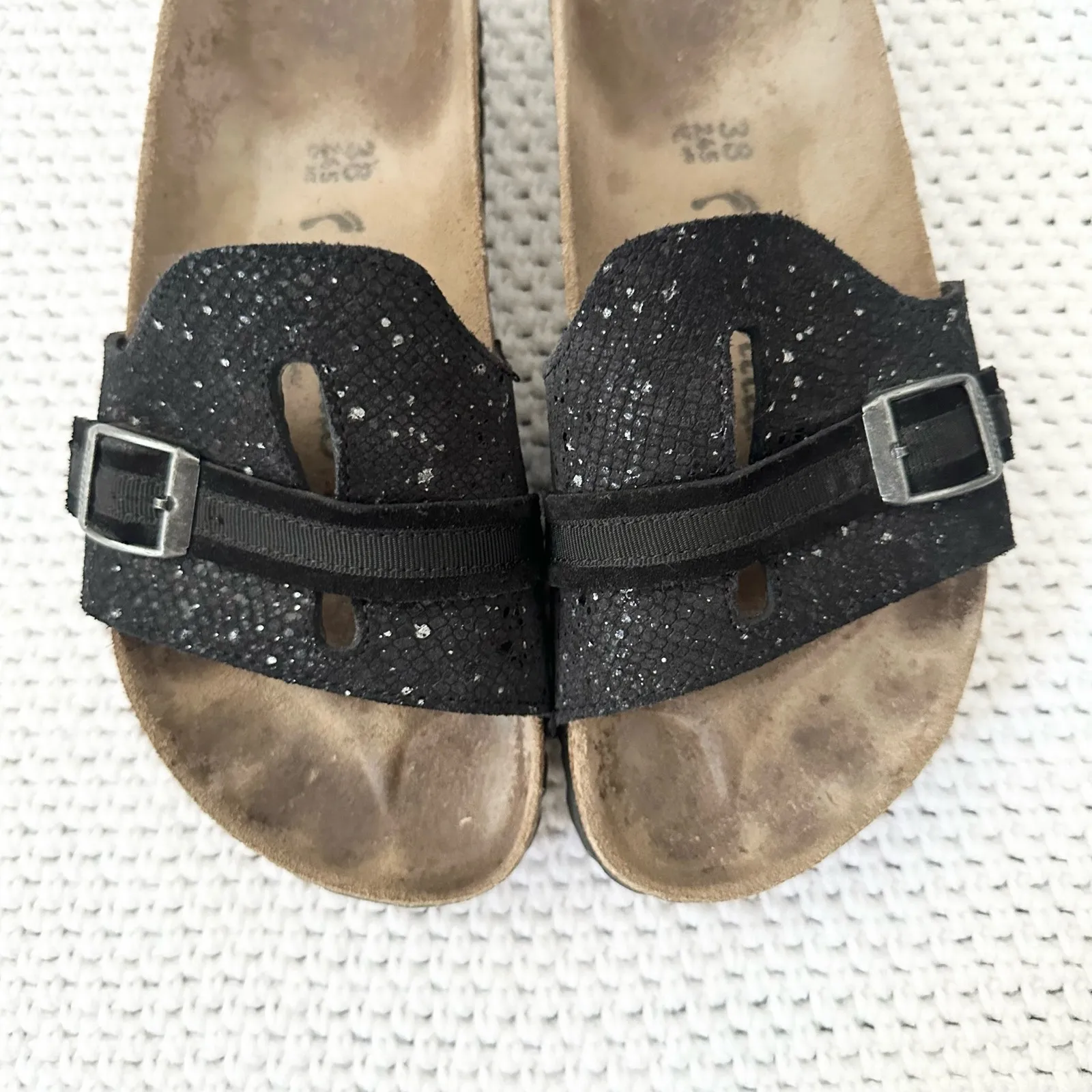 Birkenstock Papillo Carmen Black Silver Splash Speckled Slide Sandals 38 7 US - Image 6