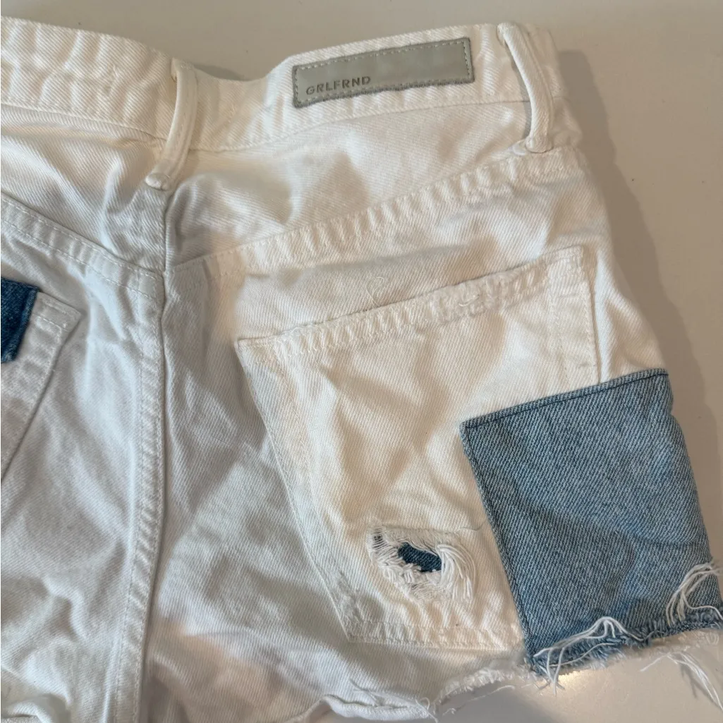GRLFRND Denim Cindy White Blue Patchwork Distressed Jean Cutoff Shorts Size 25 - Image 12