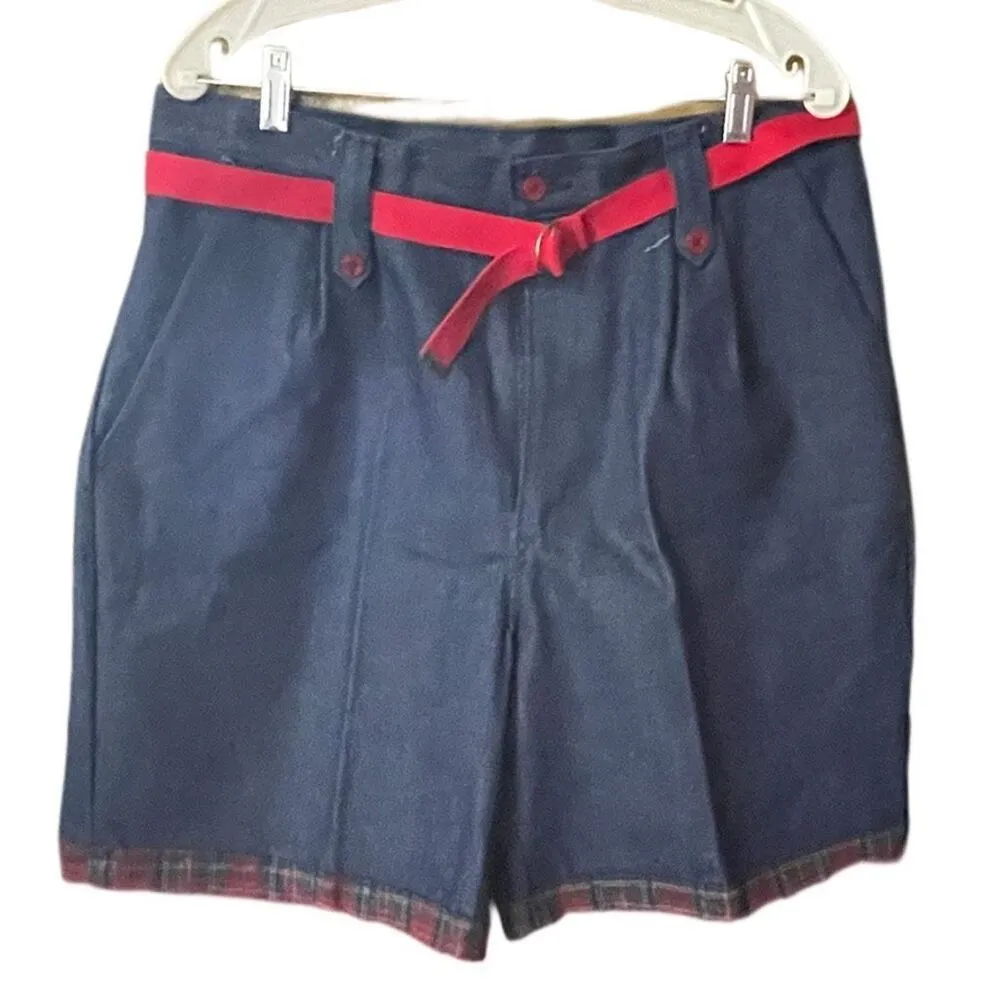 Vintage Nova Nova high waisted denim shorts plaid trim and lined. Size XL. Blue - Image 1