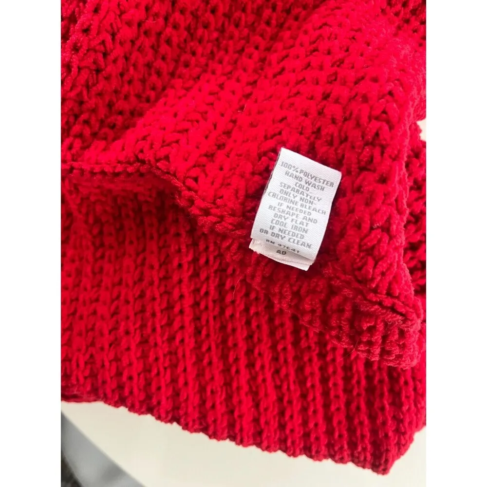 J.Jill  Red Knit Infinity Scarf Ribbed Chenille-True Red Crochet Loop Scarf - Image 7