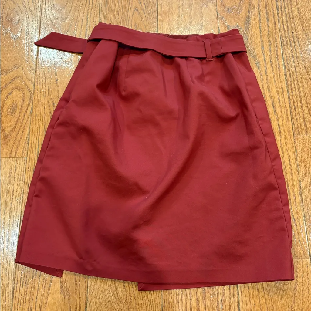 White House Black Market Rust Red Envelope Wrap Mini Skirt w/ Belt – Size 0 - Image 5