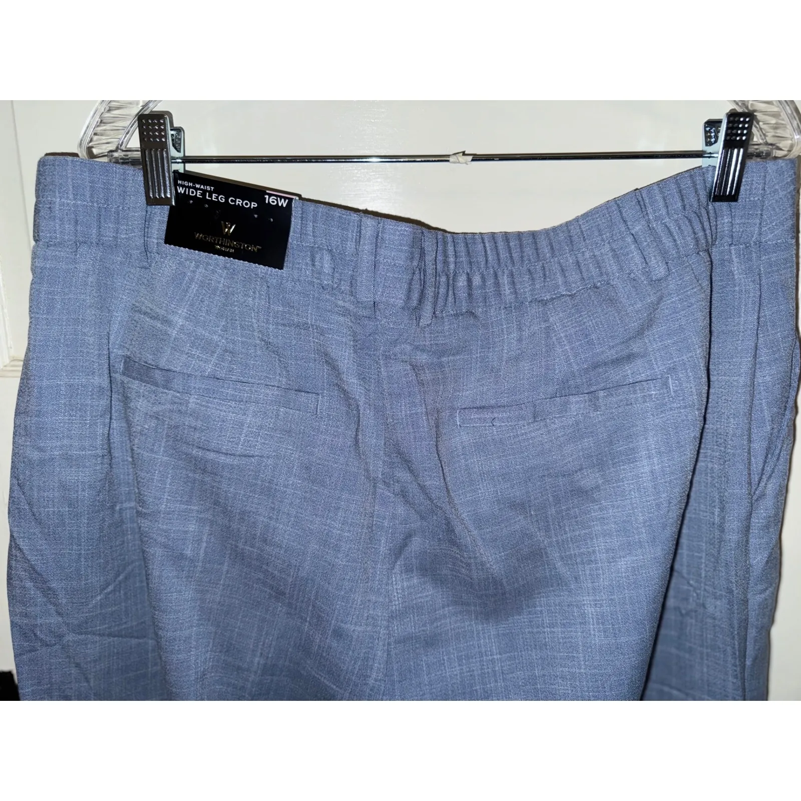 Worthington Womens Wide Leg Crop Pants Blue Plaid Elastic Waist Size 16W - Image 4