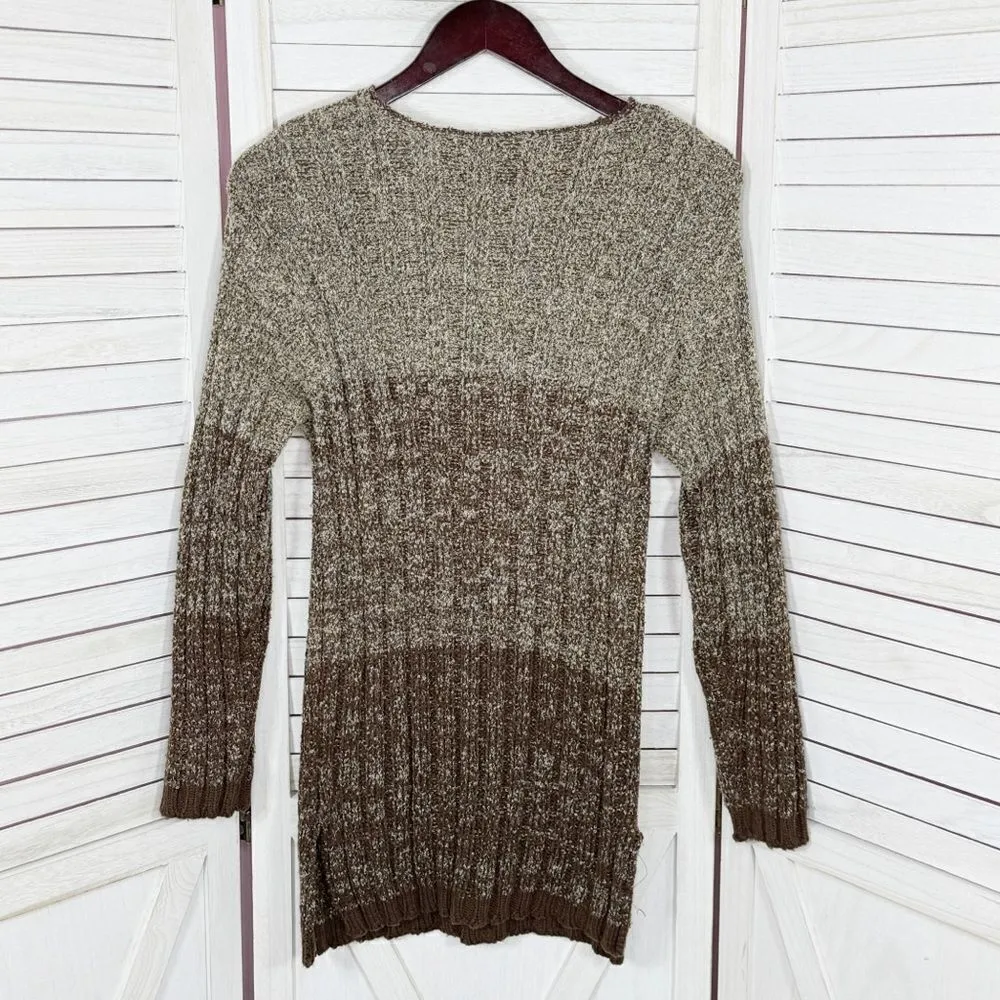 Carriage Court Vintage Marled Ombre Ribbed Knit V Neck Tunic Sweater Brown Small - Image 8