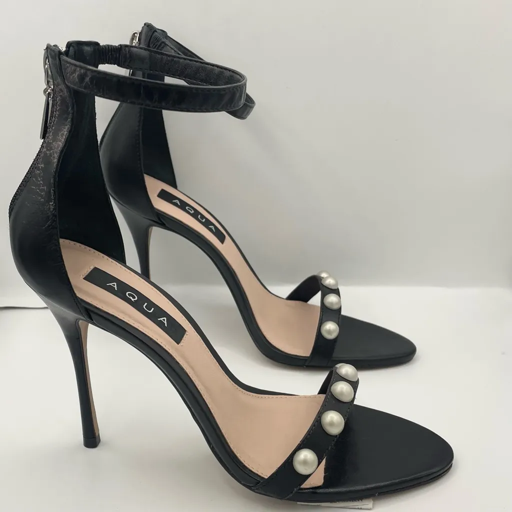 Aqua pearl ankle strap black high heel stiletto women’s Size 8.5M- Bloomingdales - Image 7