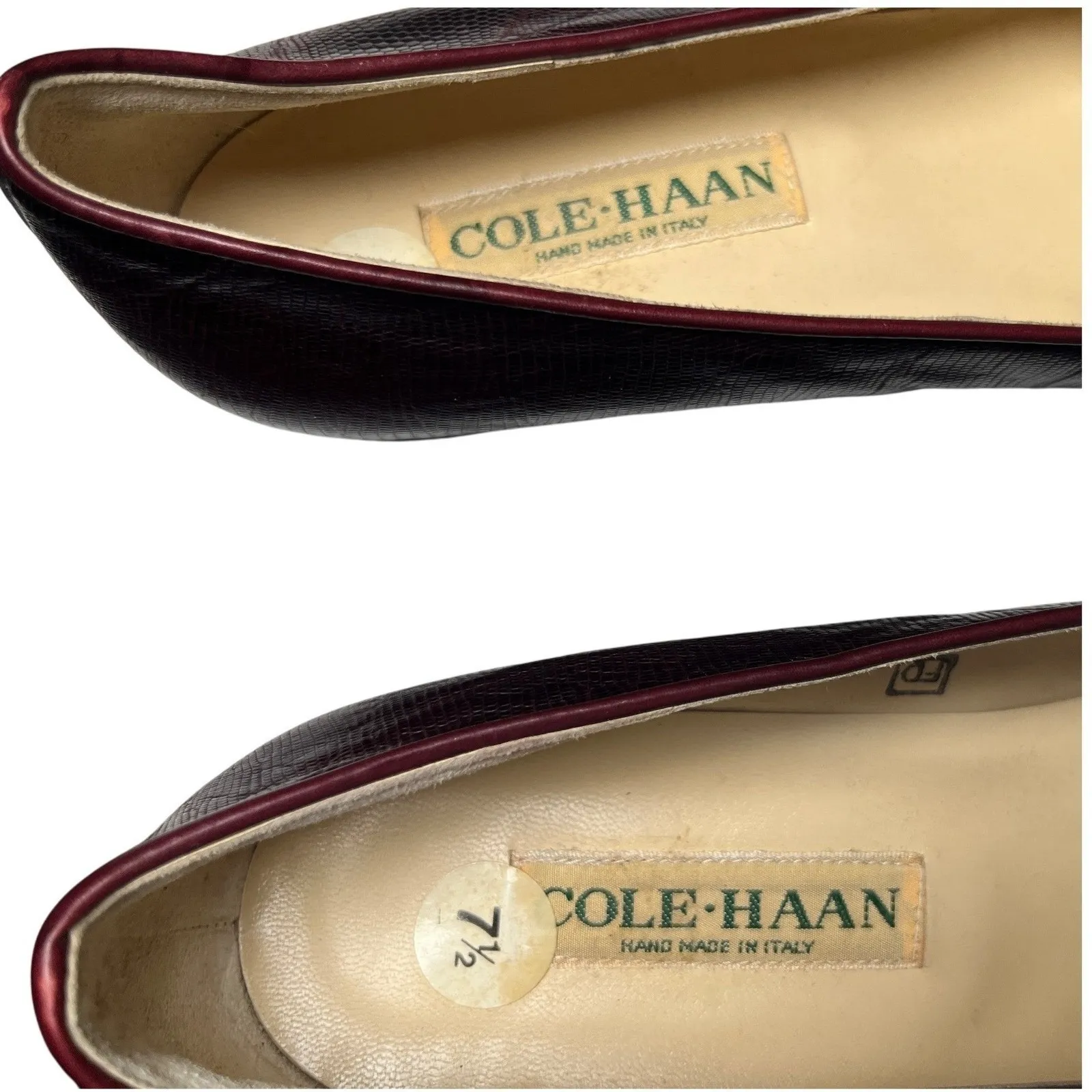 Cole Haan Italy Handmade Lizard Embossed‎ Loafers Oxblood Burgundy Leather 7.5M - Image 8
