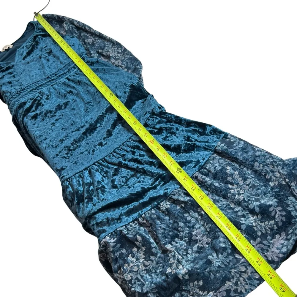 Frye and Co. velvet blouse sleeve tiered midi peasant teal floral dress Blue Size XXL - Image 10