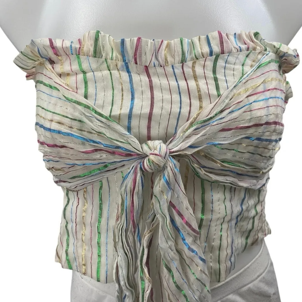 Do+Be Multicolor Striped Strapless Sleeveless Tube Bandeau Tie Crop Top Size M - Image 3