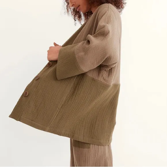 Madewell Lightspun Robe Jacket in Colorblock Distant Surplus Green Small - Image 4