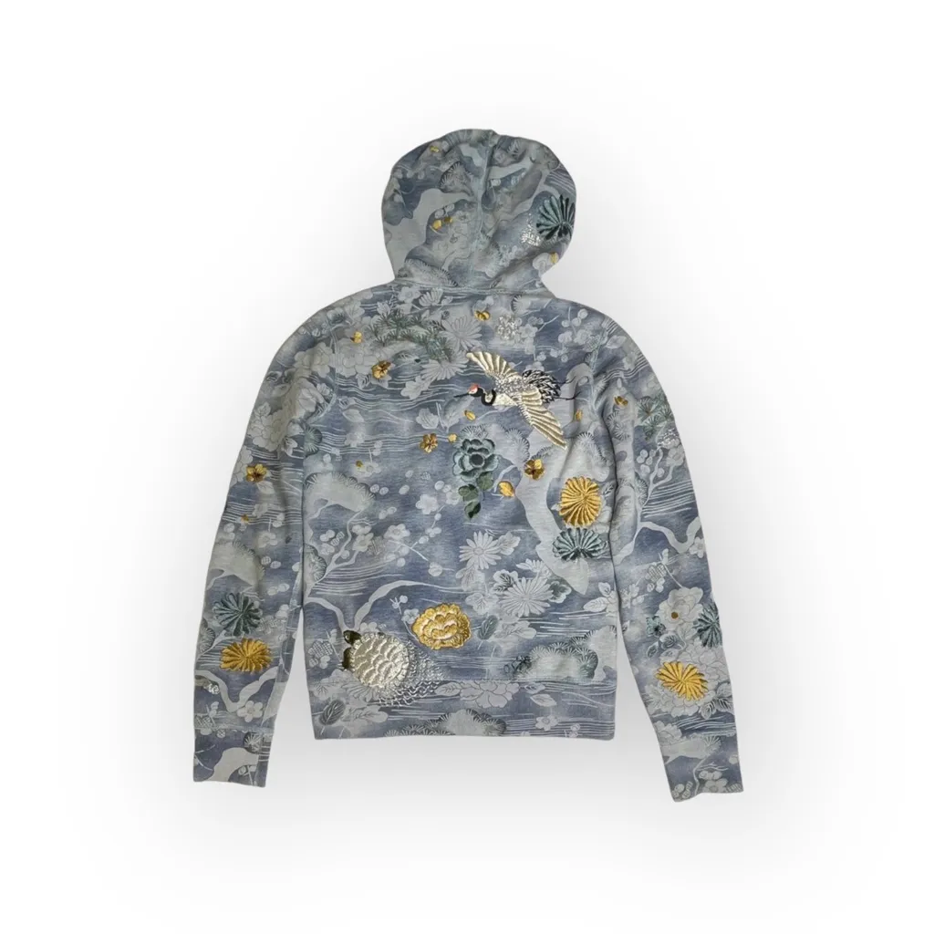 Rare: Y2K Lucky ⚘ Embroidered Asian Crane Zip Hoodie Sweatshirt ⚘ Cloud Blue ⚘ S - Image 4