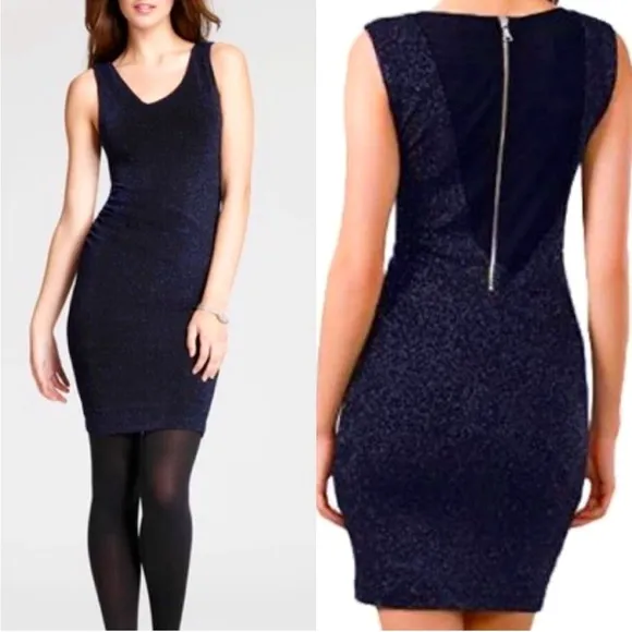 Alice + Olivia Annabelle Navy Blue Sparkly Glitter Bodycon Ruched Dress Size 6 - Image 2