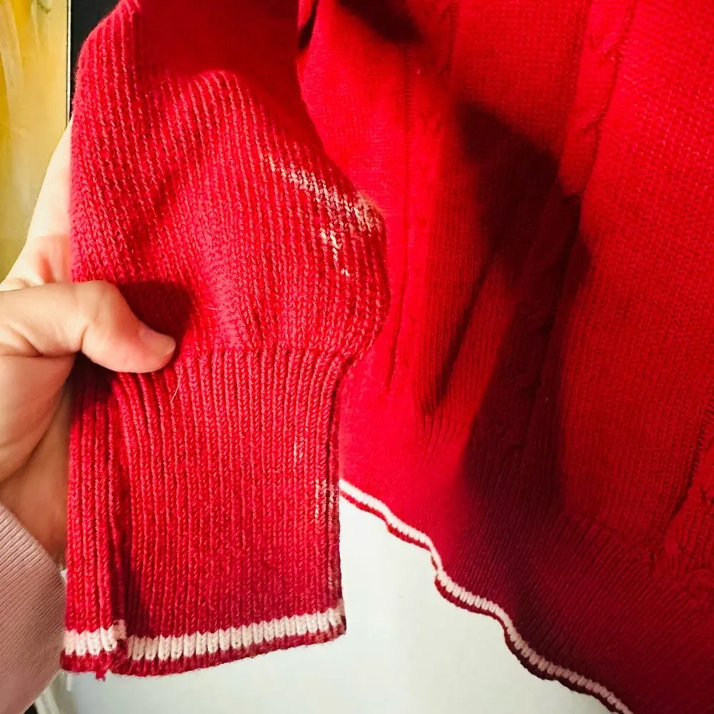 Vintage JANTZEN 1950s Red White Varsity V-Neckline Long Sleeve Sweater Size XL - Image 5