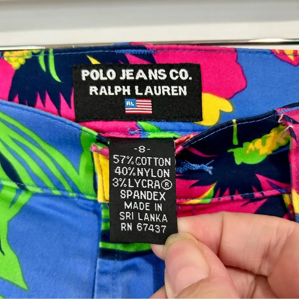 Polo Jeans Co. Ralph Lauren Women’s Tropical Floral Capri Pants Blue Size 8 EUC - Image 4