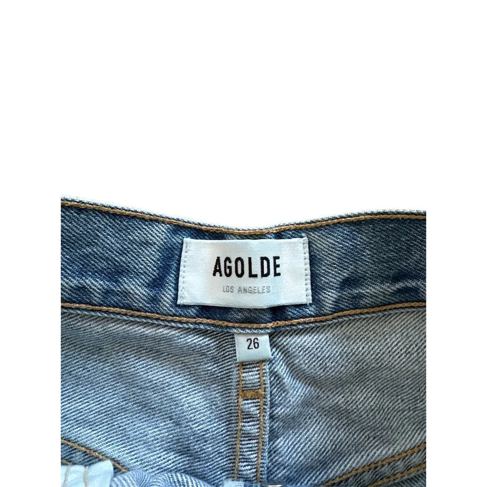 Agolde - 90's Mid Rise Loose Fit Distressed Ripped Straight Leg Jeans in Blue - Image 3
