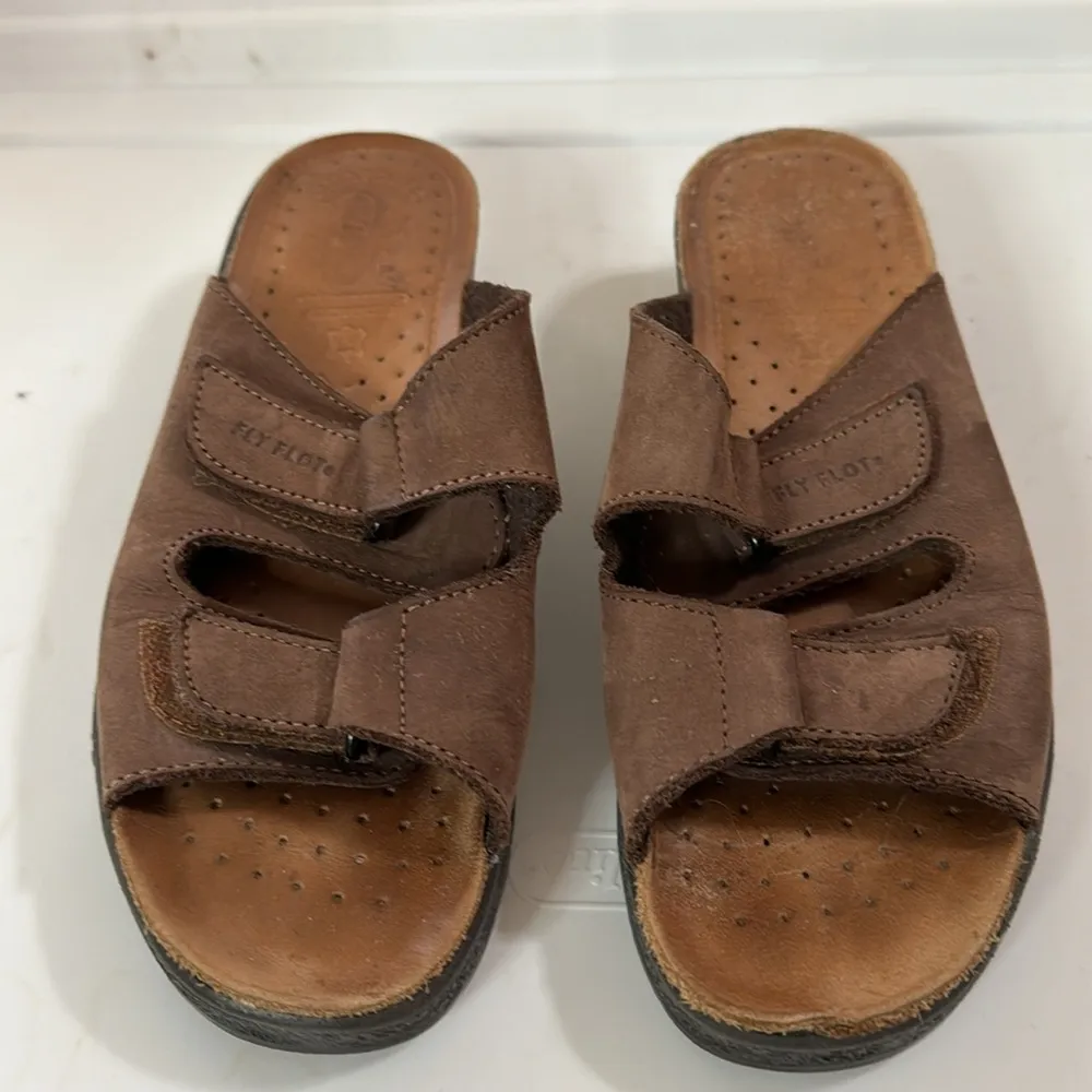 Fly Flot brown Anti Shock Leather Upper Sandals Italian Comfort Size EU 39 - Image 2