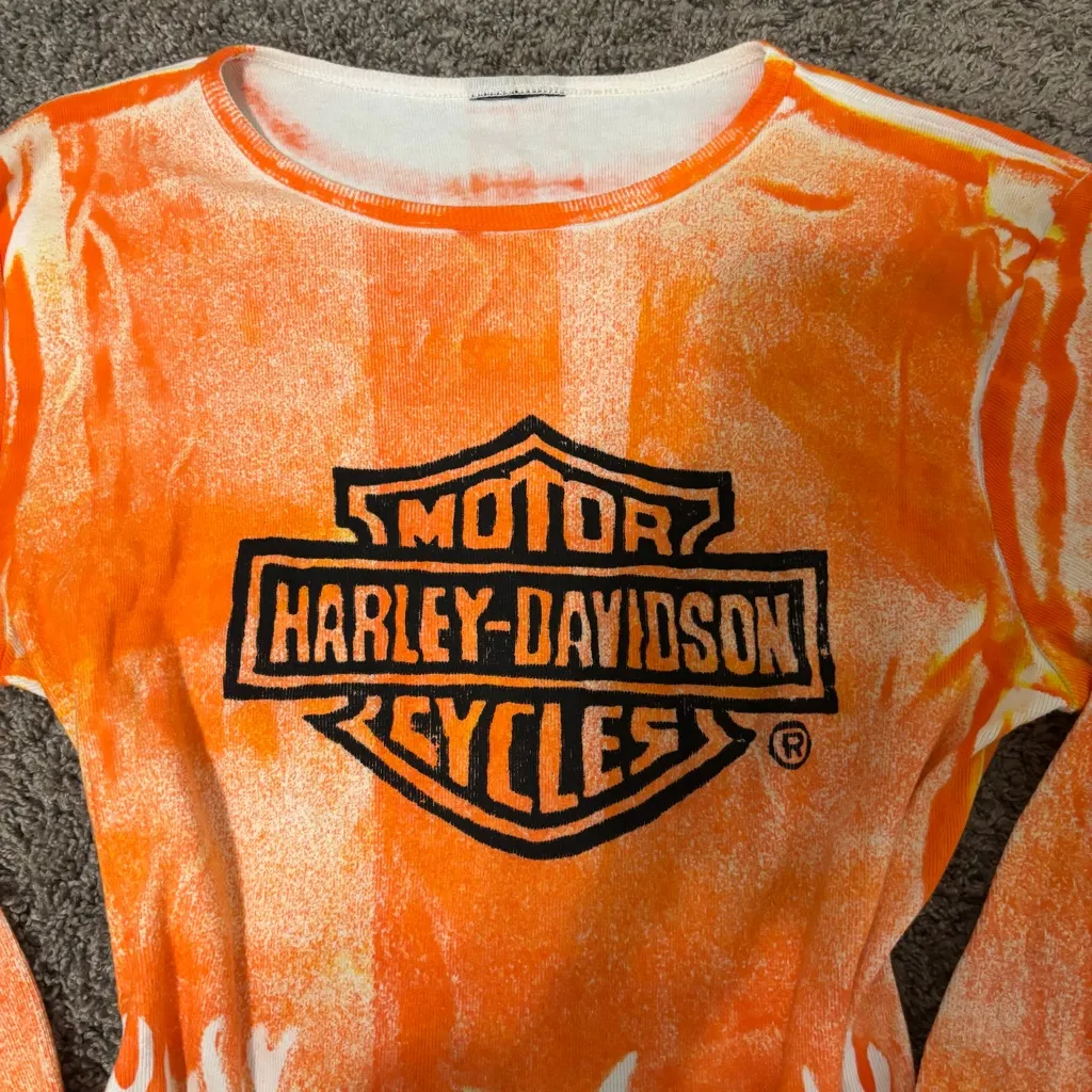 Harley Davison Vintage Early 2000’s Fire Graphic Tee Orange Size L - Image 7