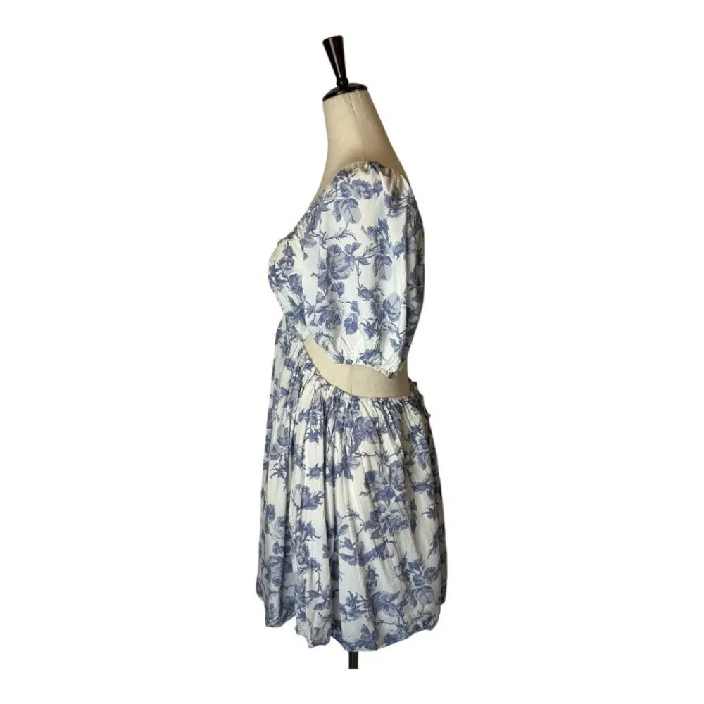 Bardot Dress Women Large Blue‎ White Floral Print Cut Out Eden Mini Cottagecore - Image 8