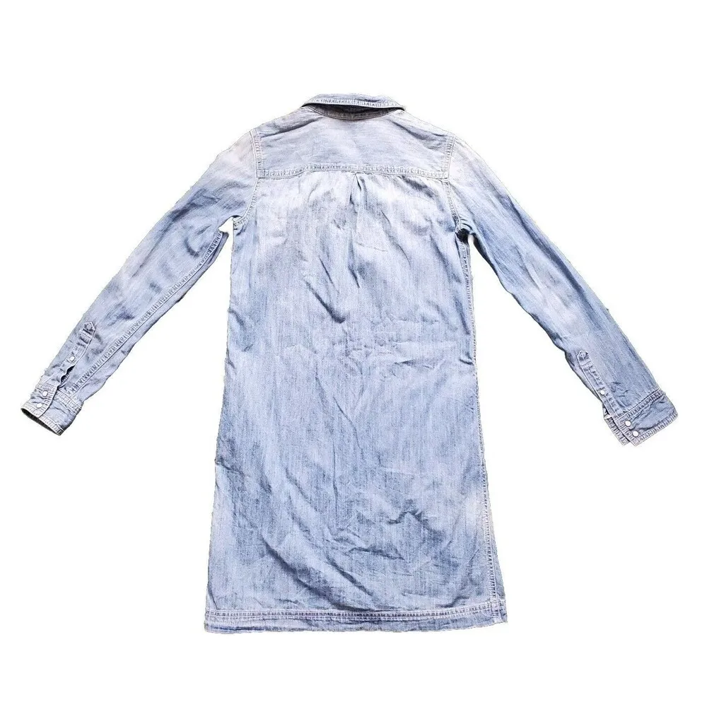 Esprit Denim Dress Women XS Midi Pearl Snap Long Sleeve Chambray EDC Midi Button Blue - Image 2