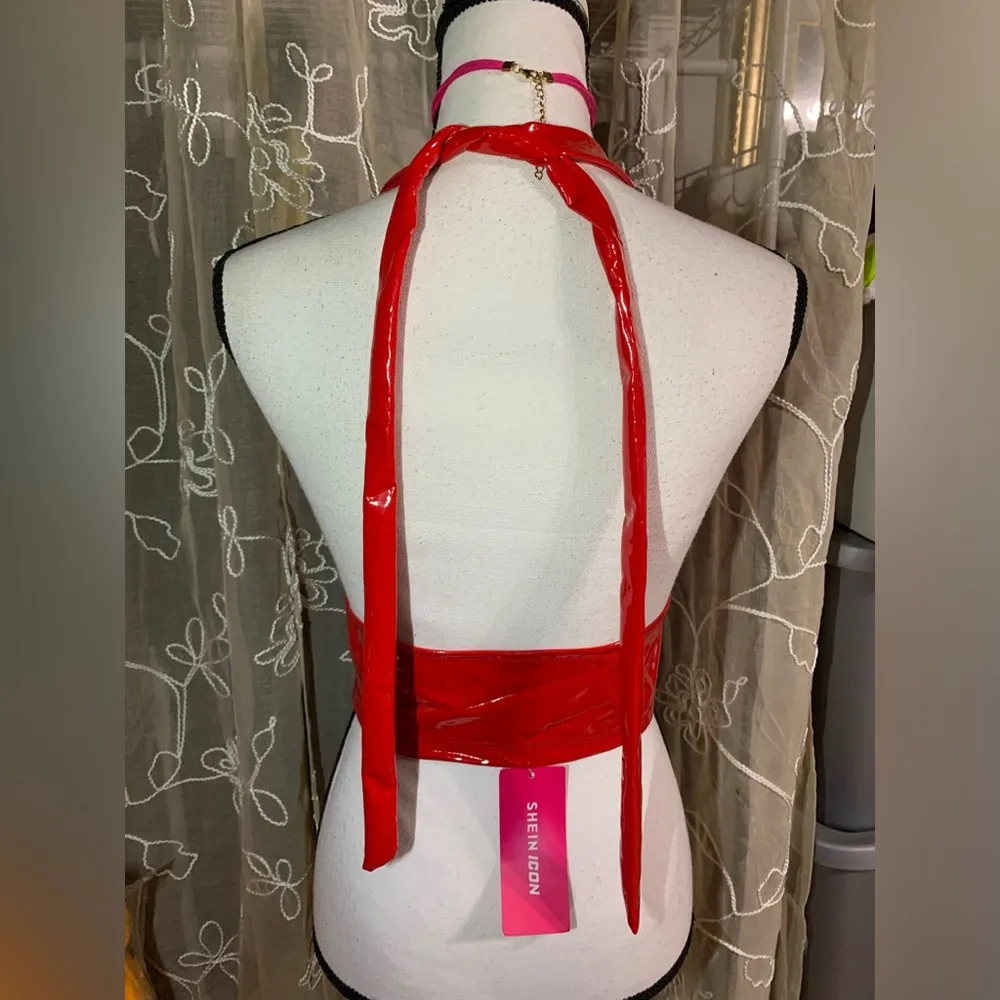 SheIn  Iconic Red Latex Like Halter Top - Image 7